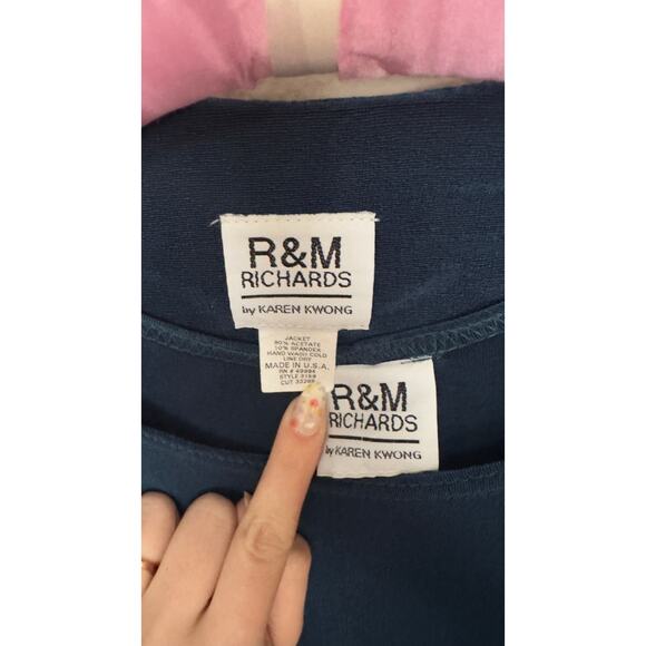 R&M Richards 2 Piece Set Midi Dress + Duster Jacket Acetate Teal Blue Green - Picture 4 of 8